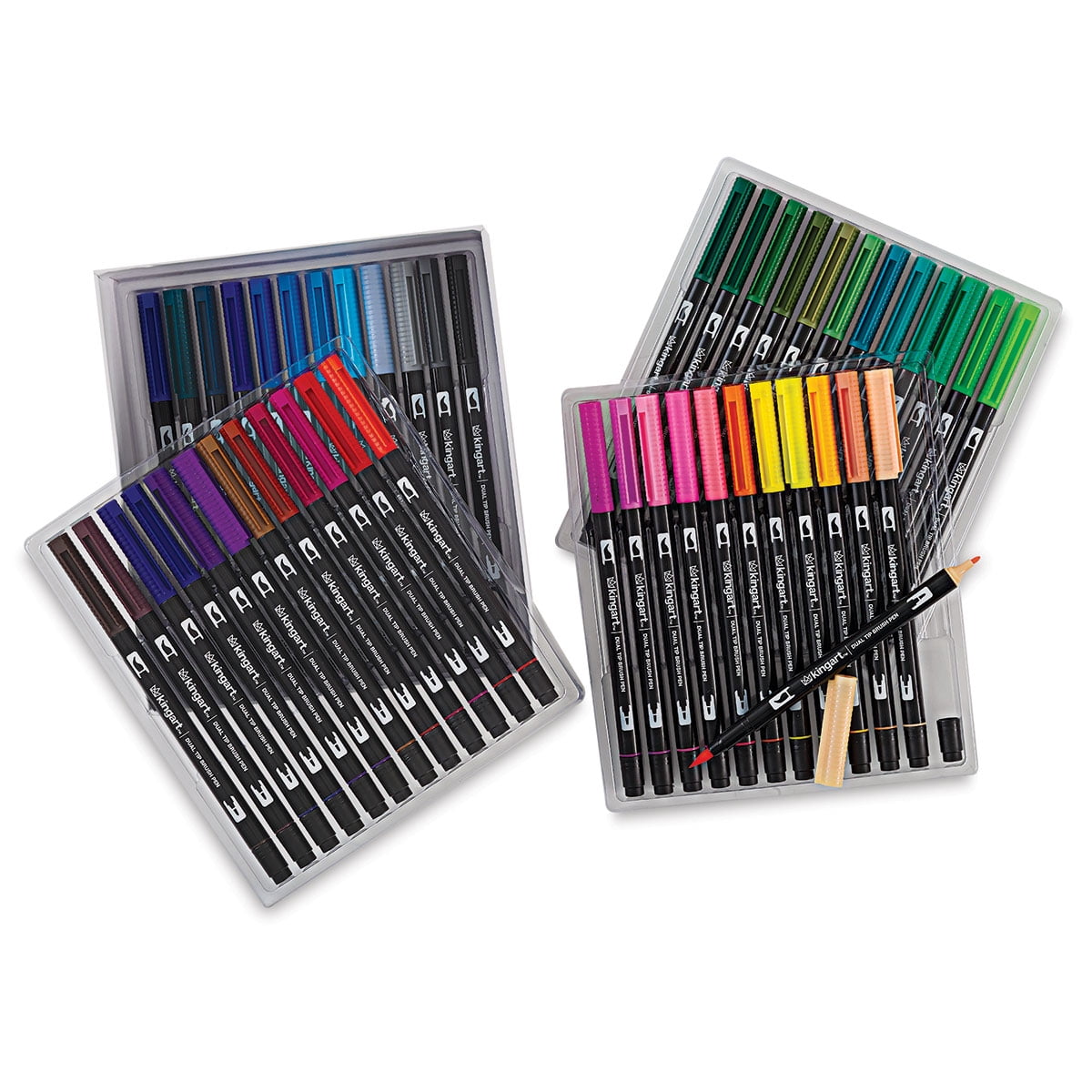 Kingart Pro, Twin-Tip Brush Pen Art Markers, Set of 48 Unique & Vivid Colors