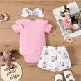 thumbnail image 6 of Baby Girl Outfits Print Elephant Spring Short Sleeve Romper Bodysuit Shorts Headbands Girls Summer Clothes Shorts Set Pink 9-12 Months, 6 of 6