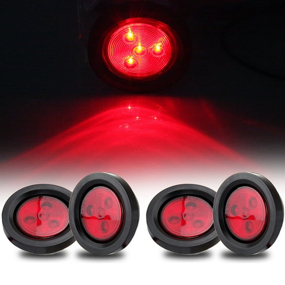 ECCPP Universal 4LED 4 Pack 2.5” Red Round Side Marker Light fit for Truck Pickup Boat Trail LED Side Marker Clearance Identification Light Marker Bullet Light
