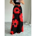 thumbnail image 5 of Red Floral Print Maxi Skirt For Women Casual Flowing High-Waist Long Skirt, 5 of 6