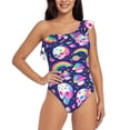 thumbnail image 2 of Picia Skull mushroom rainbow space Pattern Women's One Piece Swimsuits,One Shoulder Swimwear Asymmetric ,Ruffle Monokinis Bathing Suits,High Waisted Flattering Bathing Suits-XX-Large, 2 of 8