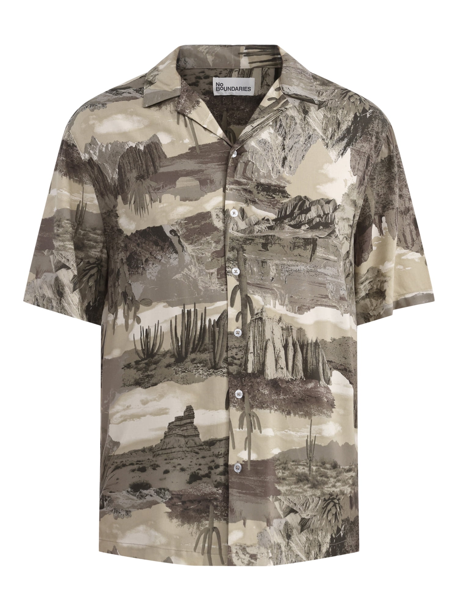 No Boundaries Men's & Big Men's Rayon Print Button Up Shirt with Short Sleeves, Sizes XS-5XL