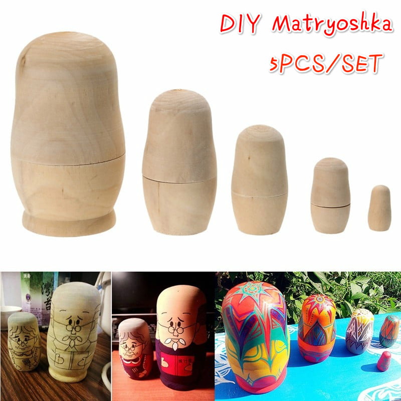 5X Unpainted DIY Blank Wooden Embryos Russian Nesting Dolls Matryoshka Toy Nesting Dolls for Kids 