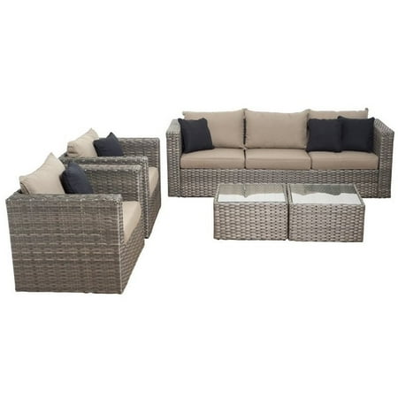 Mustang 5-Piece Distressed Grey Wicker Patio Conversation Set with Brown Cushions