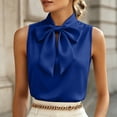 thumbnail image 2 of VBVC Women's Sleeveless Bow Tie Neck Satin Blouse, Ladies' Elegant Keyhole Dressy Tank Top, Solid Color Work Office Formal Shirt For Women,Blue,S-2XL, 2 of 9