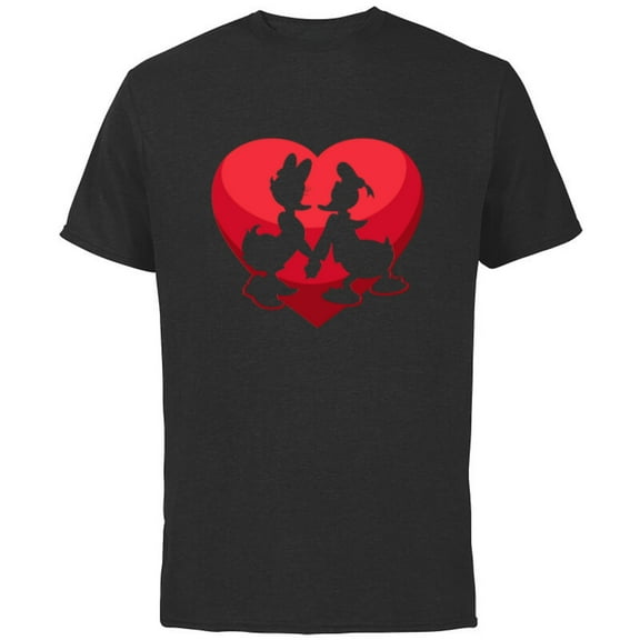 Disney Donald and Daisy Duck Valentine's Day Heart - Short Sleeve Cotton T-Shirt for Adults - Customized-Black