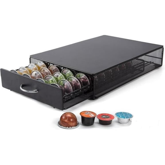 Nespresso Vertuo Pod Holder Drawer, 48 Capsule Organizer, Brown MDF Top