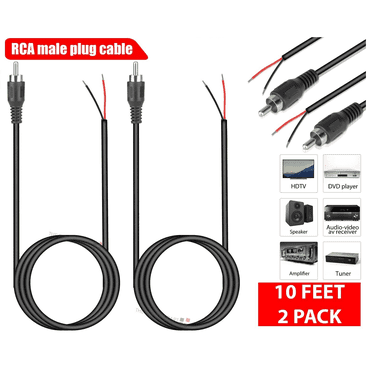 2-Pack 10 FT RCA Male Plug to Bare Wire Audio Speaker Subwoofer HDTV Cable Cord