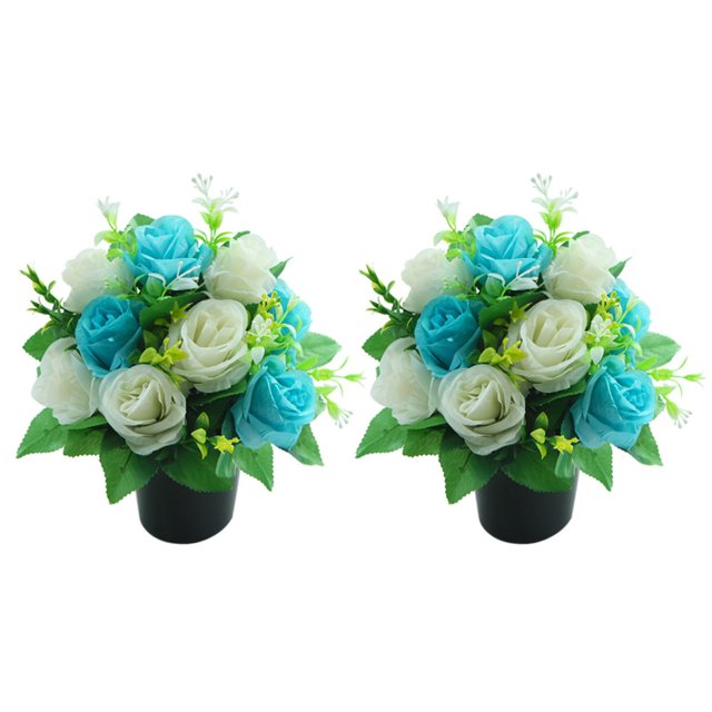 2pcs Beautiful Flowers For Home And Cemetery Decoration Realistic Silk Flowers With Base For Remembrance And Flower Hanging Winter Vase Filler with Flowers