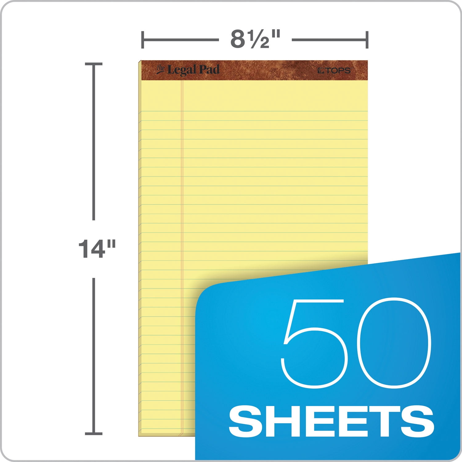 Tops The Legal Pad 50 Sheet 8.5x14 Wide/Legal Rule Perforated Pads - Canary Yellow (1 Dozen), Paper