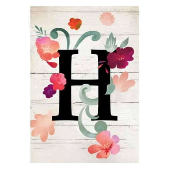 Evergreen Flag, Suede garden flag, Floral Monogram H, 12.5'' x 0.1'' inches