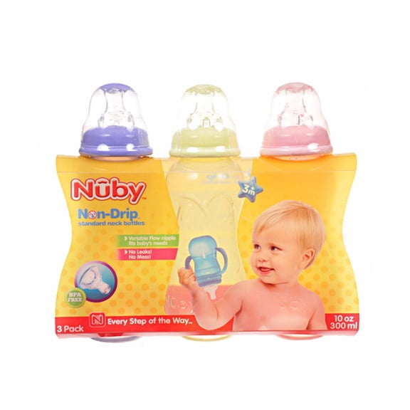Nuby Standard Neck Non-Drip 10-oz Bottles (Multi Does Not Apply)