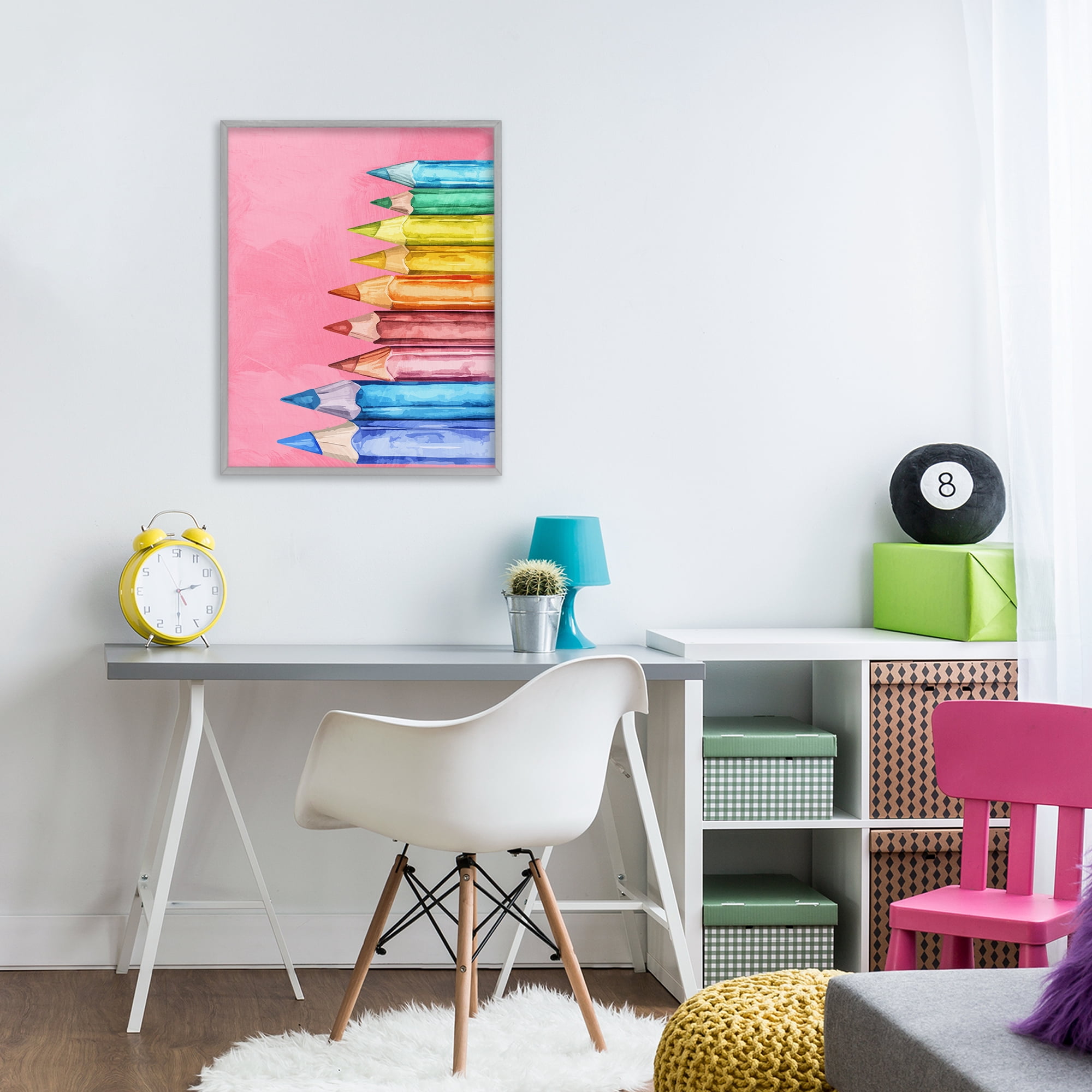 Stupell Industries Vibrant Pencils on Pink Gray Framed Giclee Art, design by Kim Allen