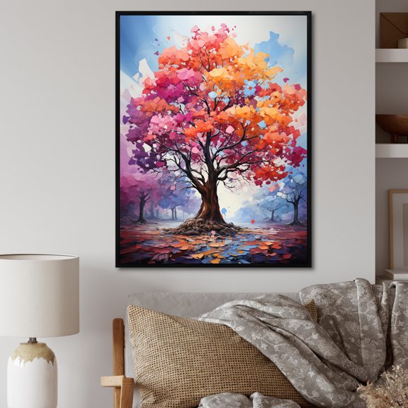 Designart "Maple Vibrancy Spectrum II" Tree Maple Floater Framed Canvas Wall Art