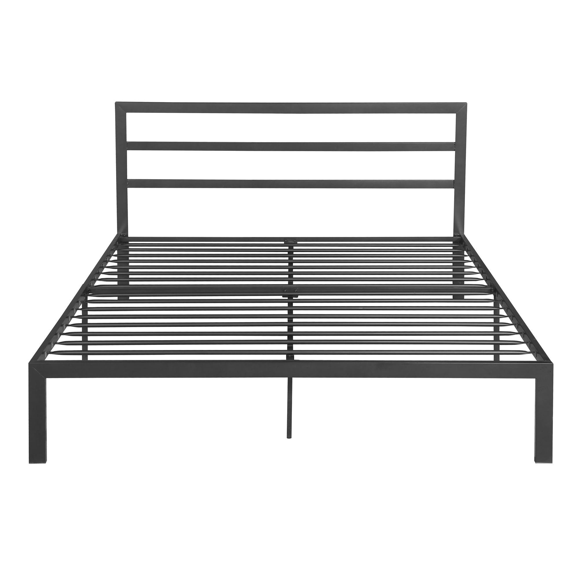 Gewnee Queen Size Metal Platform Bed Frame with Headboard and Footboard with Storage, No Box Spring Needed, Gray