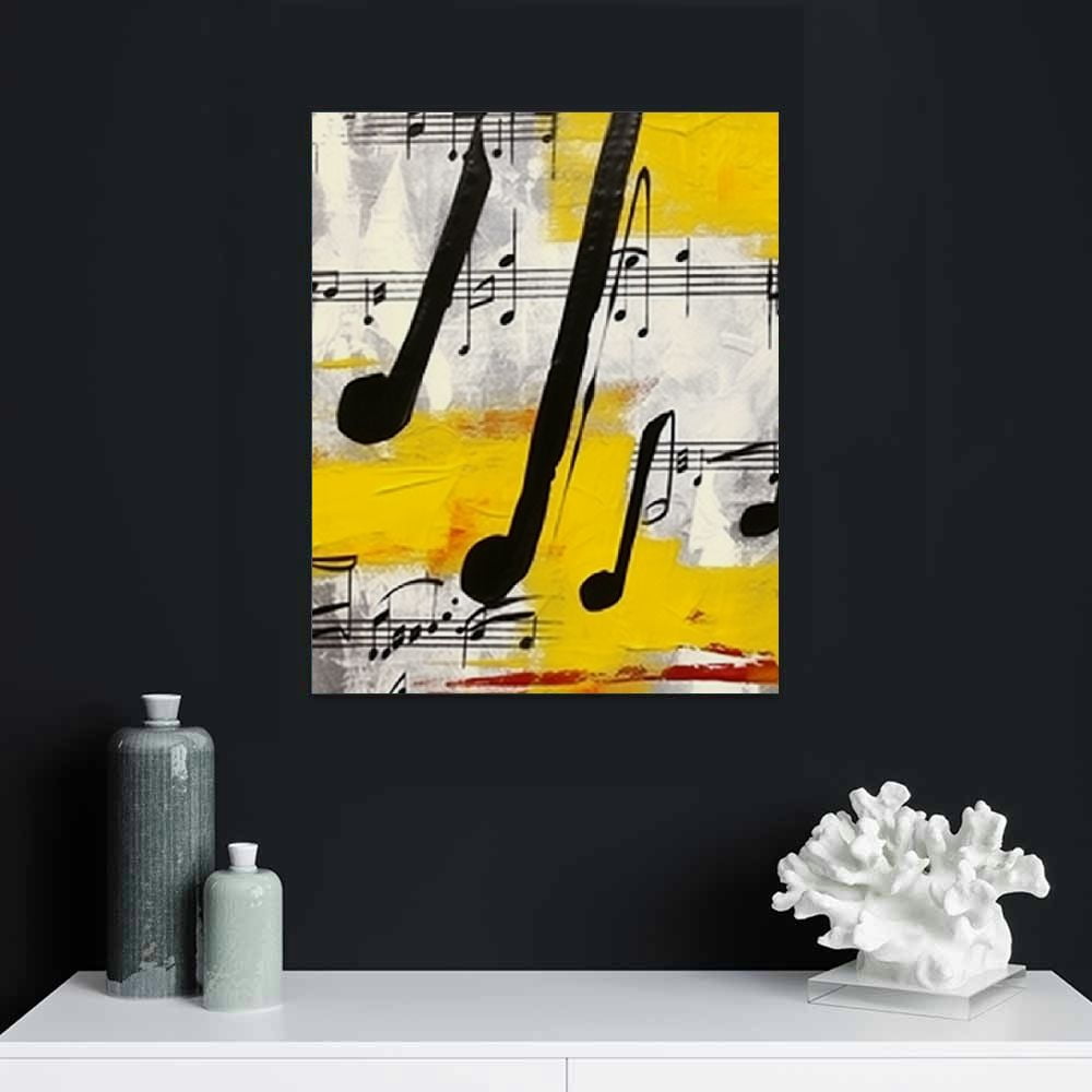 Nawypu  - Music Note Canvas Prints Musical Art Theme Picture Wall Decor Contemporary Abstract Yellow and Grey Painting Prints Music Classroom Decorations