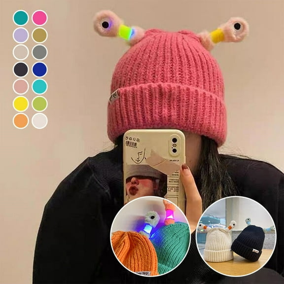 Family Glowing Knit Hat Stretchy Big Eye Design Fun Parent Child Cap