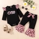 thumbnail image 2 of Ropa Para Niñas Pequeñas, Traje Para Niños Pequeños, Letra Bordada, Manga Larga, Estampado De Leopardo, Pantalones Acampanados, Traje Negro Odeerbi LM103-1407, 2 of 9