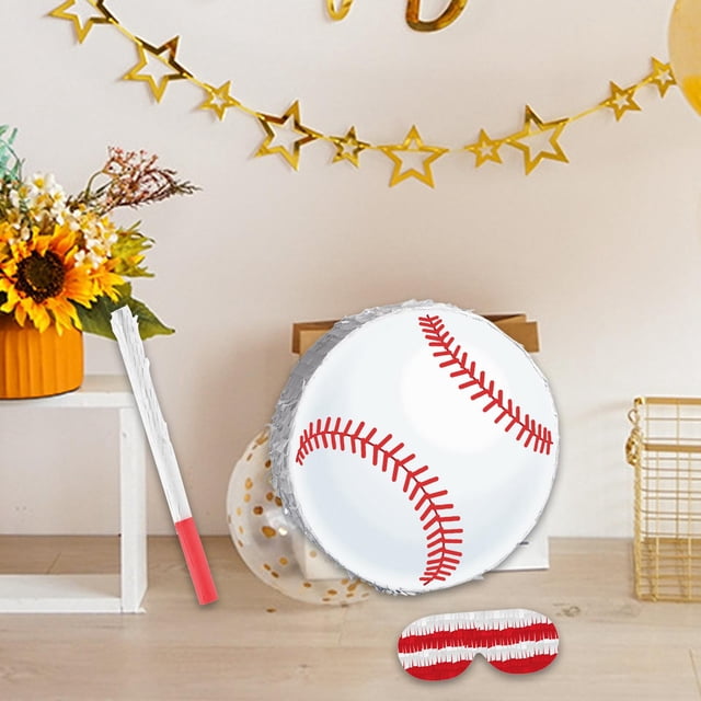 Piñata de béisbol, piñata de papel de sóftbol, suministros para fiestas temáticas deportivas para niños, niñas y niños que juegan con los ojos