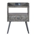 thumbnail image 2 of Shon 25 Inch Raised Top Wood End Side Table Nightstand with USB, Power Outlet, Distressed Gray, 2 of 5