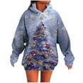 thumbnail image 2 of Ounisa Christmas Women's Pullover Sweatshirt Drawstring The Season Christmas Tree Printed Hoodie Long Sleeve Tops with Pocket, 2 of 5