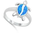 thumbnail image 4 of CHOOSE YOUR COLOR Mosaic Sea Turtle Animal Ring .925 Sterling Silver Band Blue CZ Female Size 10, 4 of 4