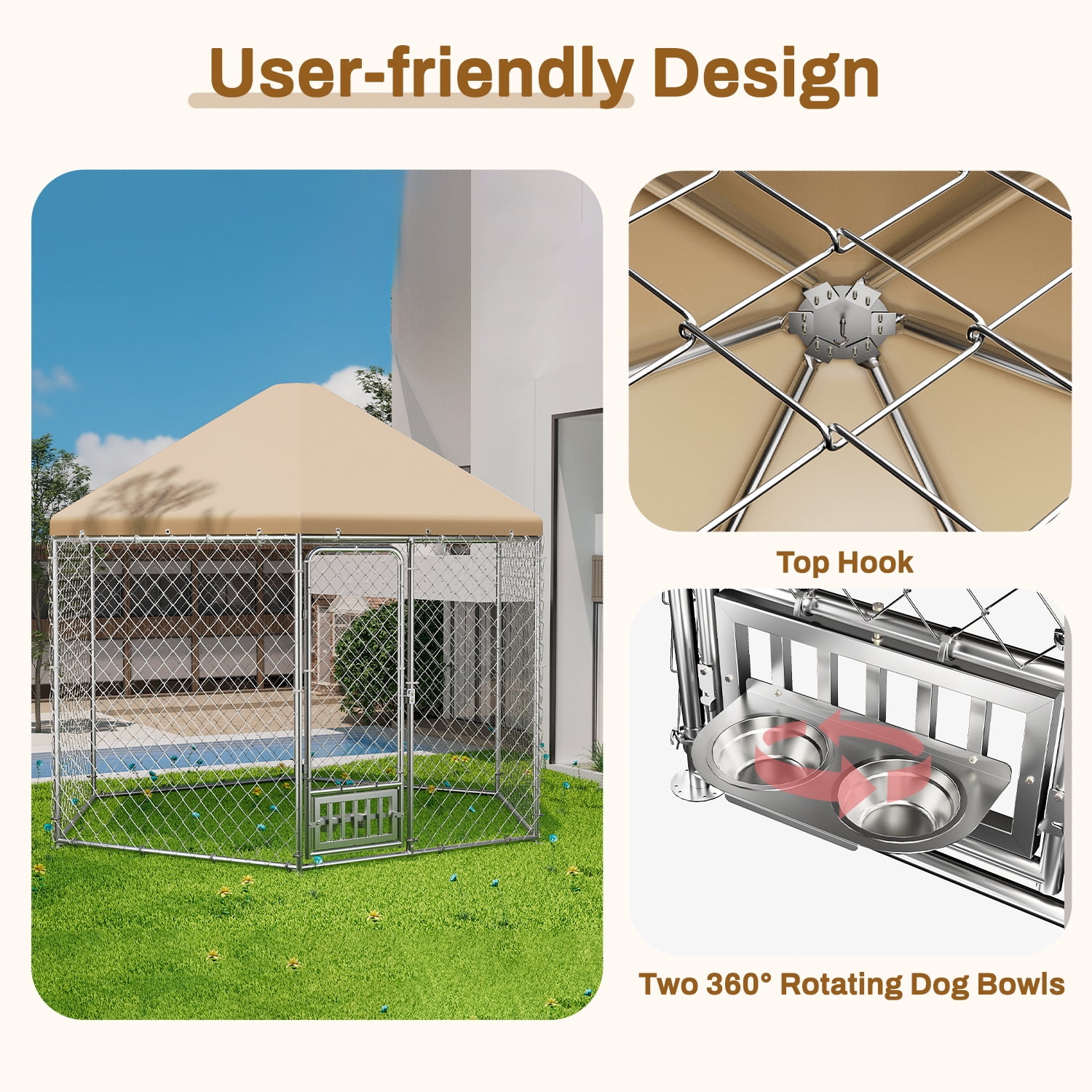 TPHORK Outdoor Dog Kennel with Roof, Large Dog Kennel with Dog Bowls, Outside Dog House Pen Enclosure with Secure Lock (9.2 x 8 x 7.7 FT)