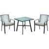 Hanover Pemberton 3-Piece Commercial-Grade Bistro Set with 2 Cushioned Dining Chairs and a 30" Square Glass-Top Table