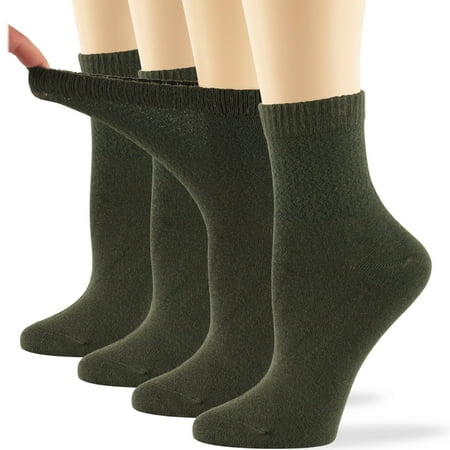 

Womens Bamboo Diabetic Ankle Socks Non-Binding Seamless Solid Extra Wide 4 Pack Large 10-12 Olive Green