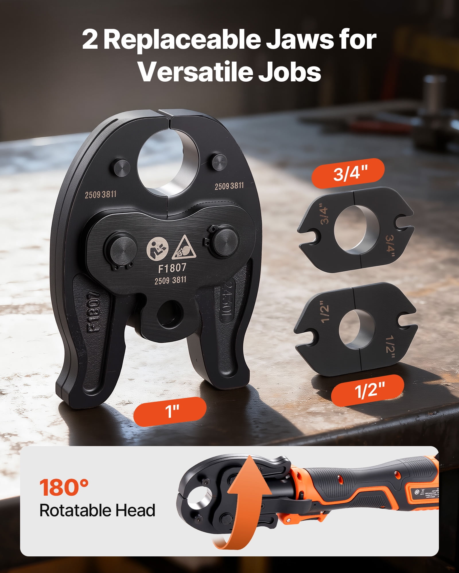 VEVOR Cordless Mini Press Tool, 18V Electric Pipe Crimping Tool for 1/2", 3/4", 1" PEX Pipe Copper Rings, PEX Press Tool Kit with 2pcs Battery, Fast Charger & Carrying Case - Meet ASTM F1807 Standard
