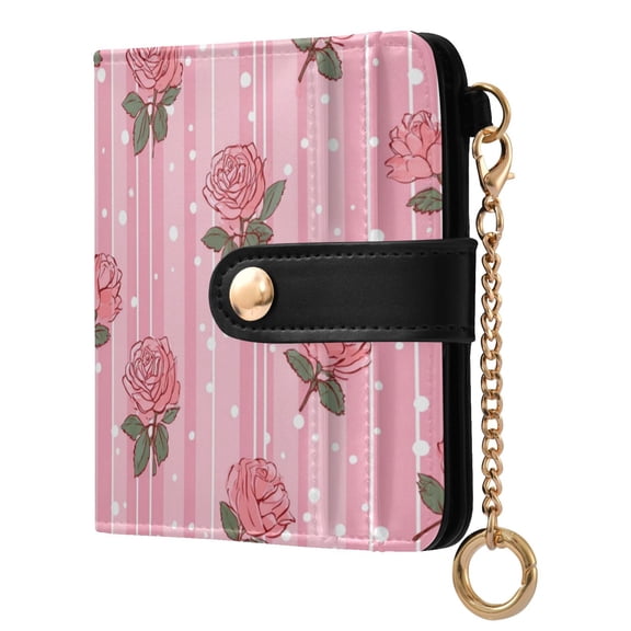 Womens Wallet PU Leather Bifold Small Purse with RFID Blocking Credit Card Holder Cute Rose Pattern