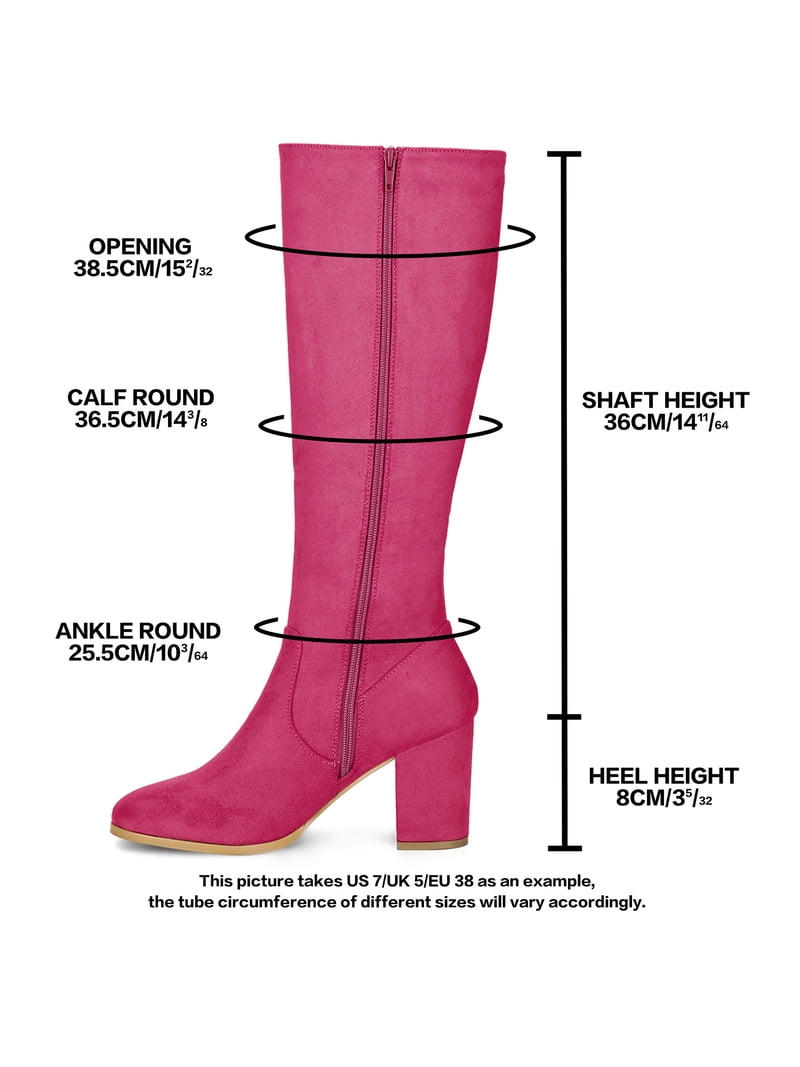 Women's Knee High Wedge Heel Winter Boots - Faux Fur Lining, Side Zip, Buckle - Sizes UK 3-8