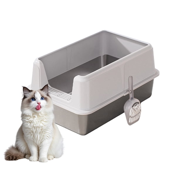Odor Control & Non-Stick Stainless Steel Cat Litter Box – Enclosed, High Sides, Easy Clean, Extra Large Metal Pan for Multiple Cats, Includes Lid & Scoop – White, 60×40×31.5cm