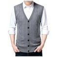 thumbnail image 2 of FINALGANG Mens Sweater Vest Solid Color Cable Knit Vest V Neck Button Front Sleeveless Pockets Casual Warm Cardigan Vest For Daily Outdoor Office Wear Classic Knitwear, 2 of 9