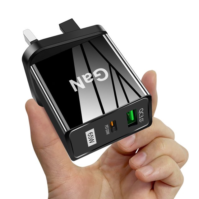 Cargador GaN de 65 W Cargador rápido QC3.0 de 2 puertos para iPhone 13 Pro (UK Black) Likrtyny Para estrenar
