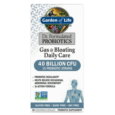 Garden of Life Dr. Formulated Gas & Bloating Relief Probiotic Capsules, 40 Billion CFU - 15 Probiotic Strains, Triple Action Formula, 30ct