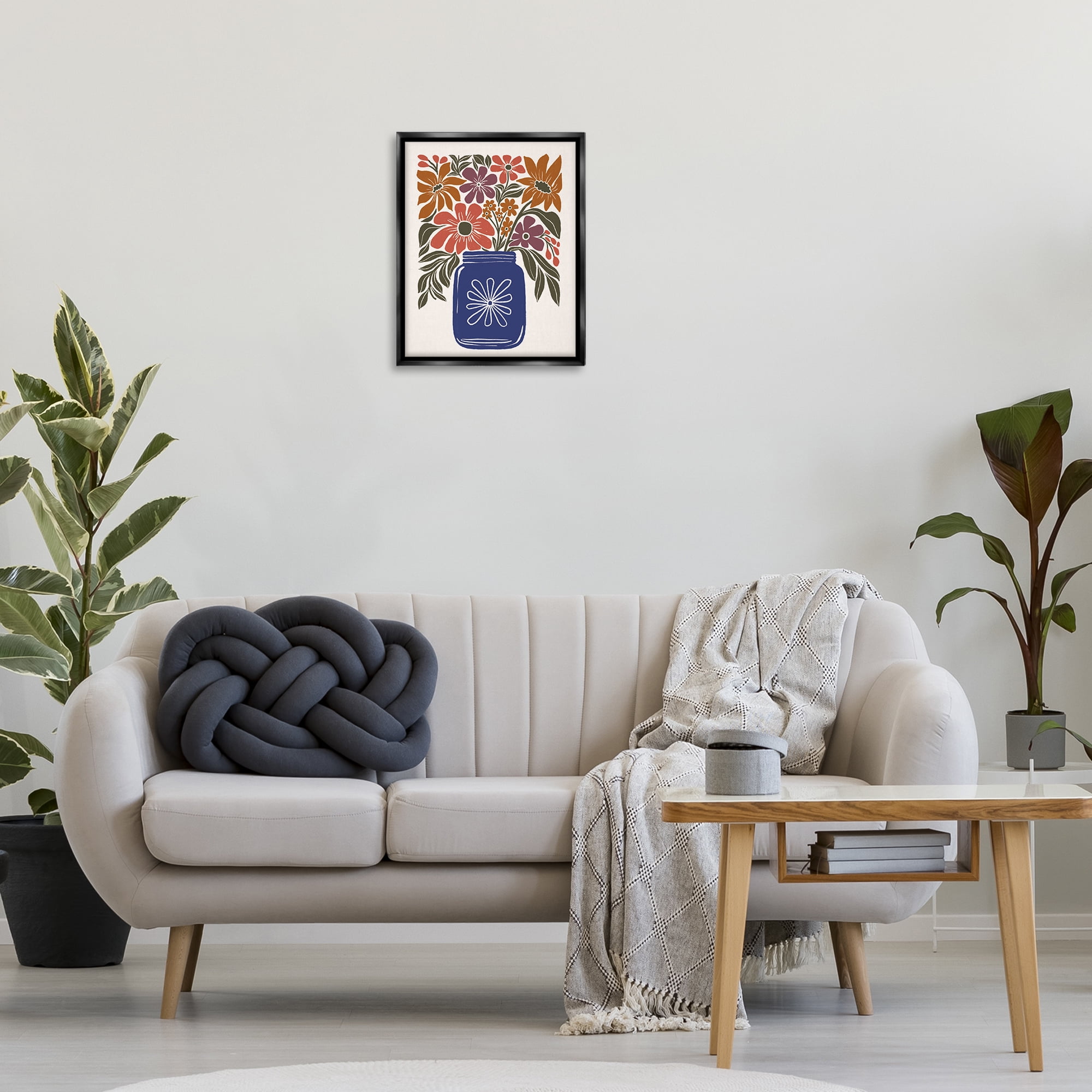 Stupell Industries Boho Blossoms Vase Plants & Flowers Painting Black Floater Framed Canvas Art Print Wall Art, 17 x 21