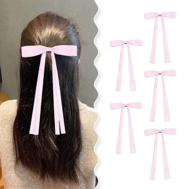 Puntoco Pinzas para el cabello para mujer con lazo de cinta con borlas de cola larga - Accesorios de color - Lazo en forma de garra para niñas 5 piezas