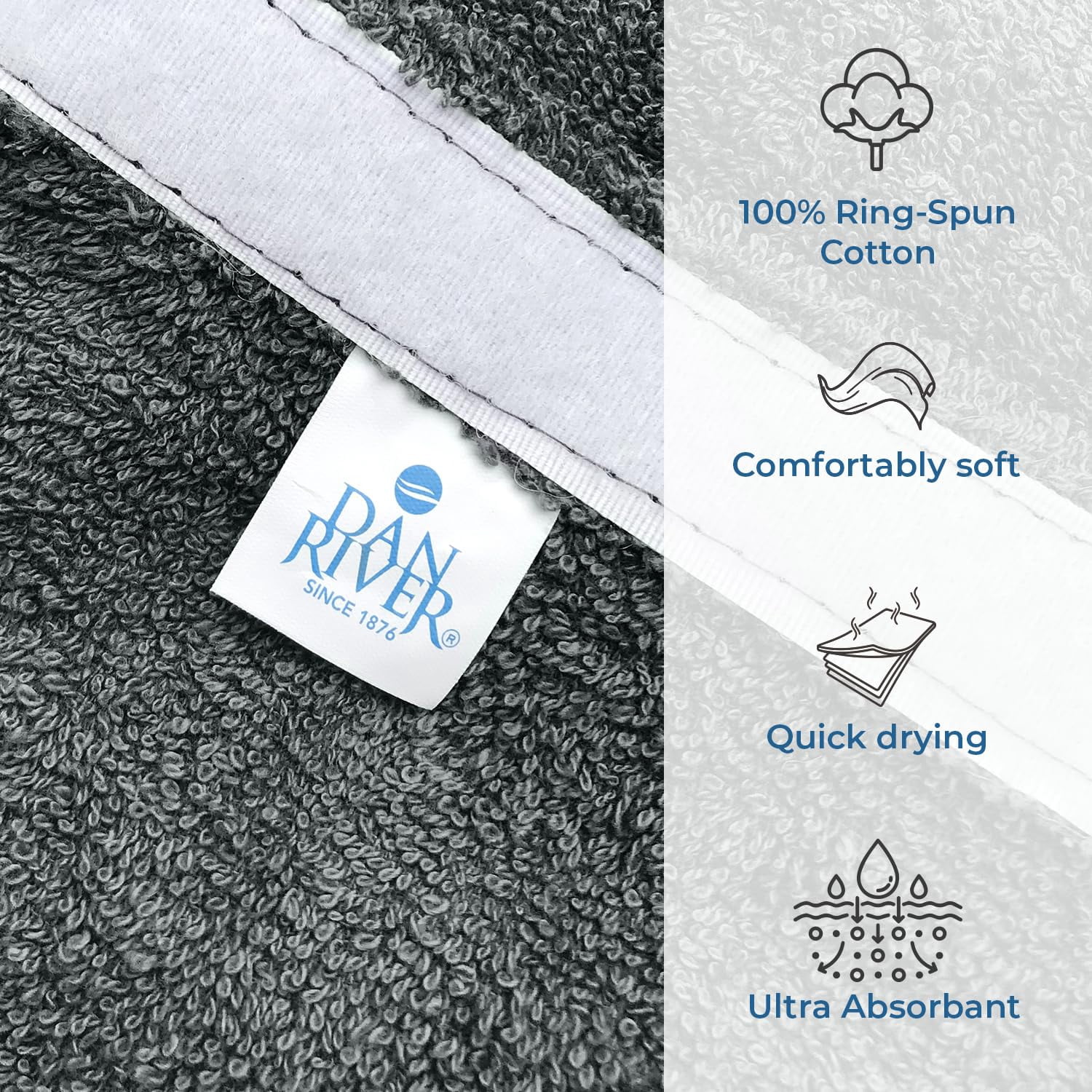 Dan River Shower Wrap With Pocket Pack of 1 Lightweight Terry Cotton Bath Towel Wrap - Gray, 32X60in