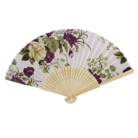 Folding Hand Fan - Wedding Festival Room Decor Bamboo Frame Colorful Peony Pattern Hand Folding Fan