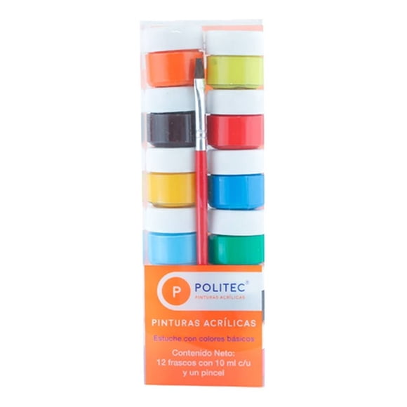 Pintura Politec Acrílica Multicolor 12 Piezas de 10 ml c/u