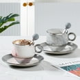 thumbnail image 2 of Inteprter Taza de café con trazado de oro de cerámica de estilo europeo, juego de té, platillo, cuchara, tazas, utensilios de café para fiesta, cocina Juegos de servir café y té Blanco 200ML Inteprter HA080471-03, 2 of 6