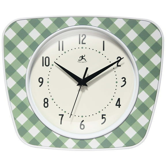 Infinity Instruments Plaid Trapezium Wall Clock, Green, 9.25" x 10.875"