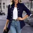 thumbnail image 7 of KTFgvq Women's Gold Button Jacket, Stand Collar Blazer Coat, Casual Office Outerwear, Slim Fit with Ornamental Button for Work Party Casual, Navy L, 7 of 7