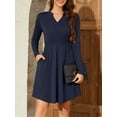 thumbnail image 4 of Fancyglim Women's Plus Size Long Sleeve Casual Dresses Casual Loose V Neck Button Swing Sundress with Pockets Navy 2XL, 4 of 8