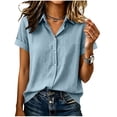 thumbnail image 7 of ClodeEU Women's Collared Short Sleeve Button Down Shirt,Casual Loose Fit Blouse Light Blue,Women's Plus L, 7 of 7