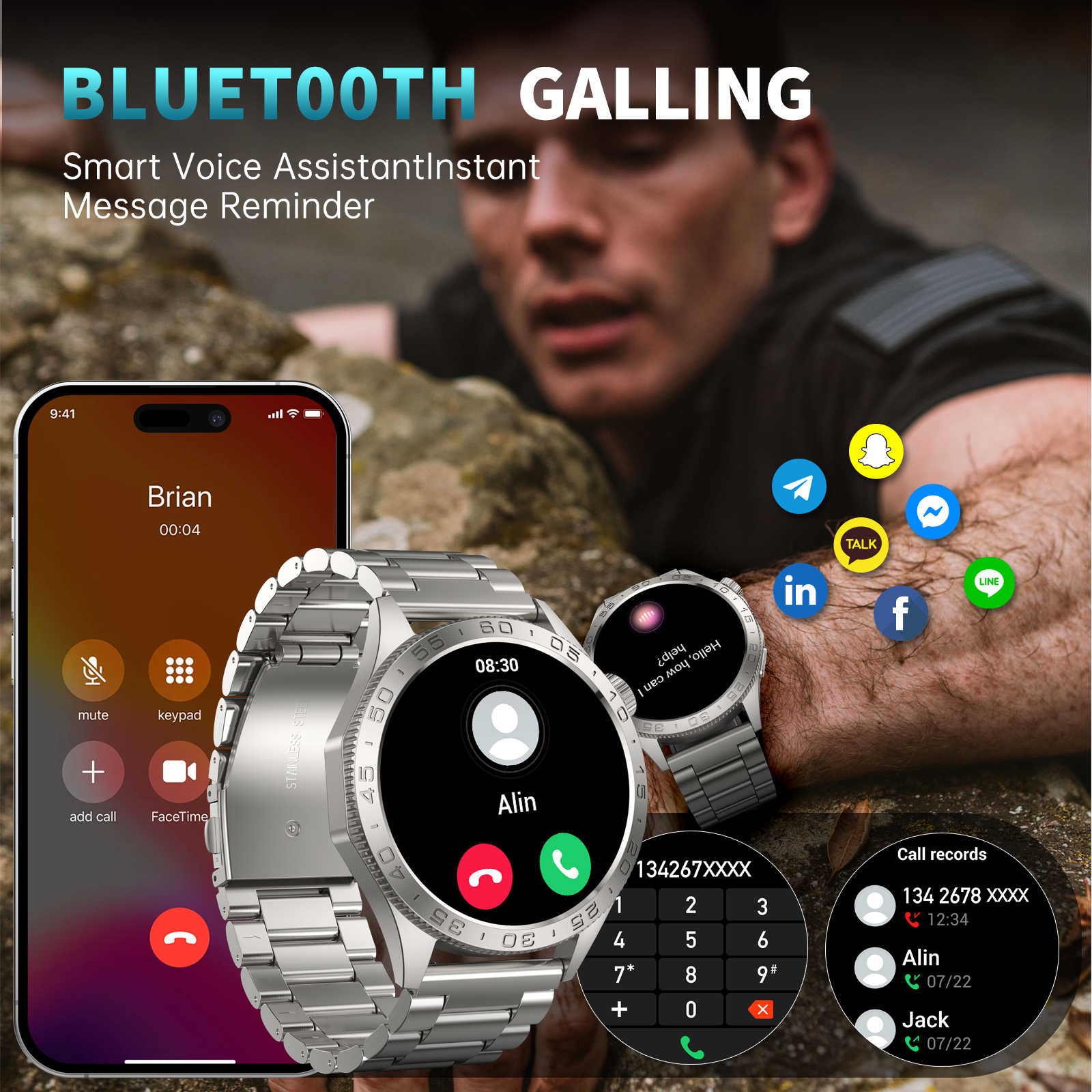 Tikland Smart Watch, 1.43'' AMOLED, 100 Sports Modes, Silver Steel photo 4