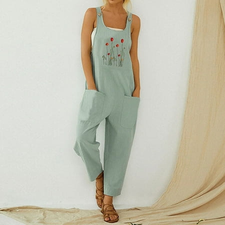 

Aayomet Dressy Jumpsuits For Women Women Casual Boho Print Pocket Romper Long Playsuit Strap Button Jumpsuit Blue XL