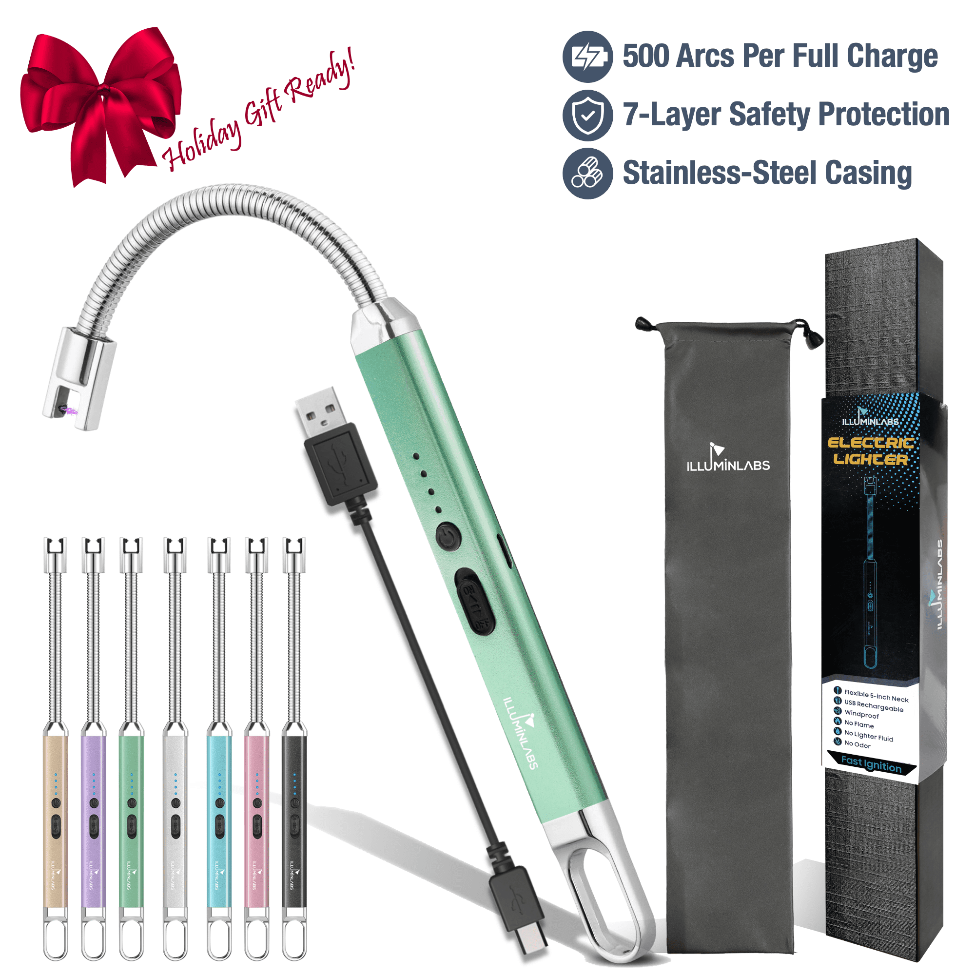 Illuminlabs Electric Lighter - USB Rechargeable Candle Lighters, Long Stick Grill Lighter with Flexible Neck, Windproof Flameless Plasma Lighter, Arc Lighter for Camping, Cigarettes and Stove