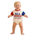 thumbnail image 3 of Ulitacool Boy 4Th Of July Clothes Crewneck Patriotic Embroidered Letter Short Sleeve Bodysuit Romper Independence Day Outfit Retro Wear 3-6 Months Beige, 3 of 3